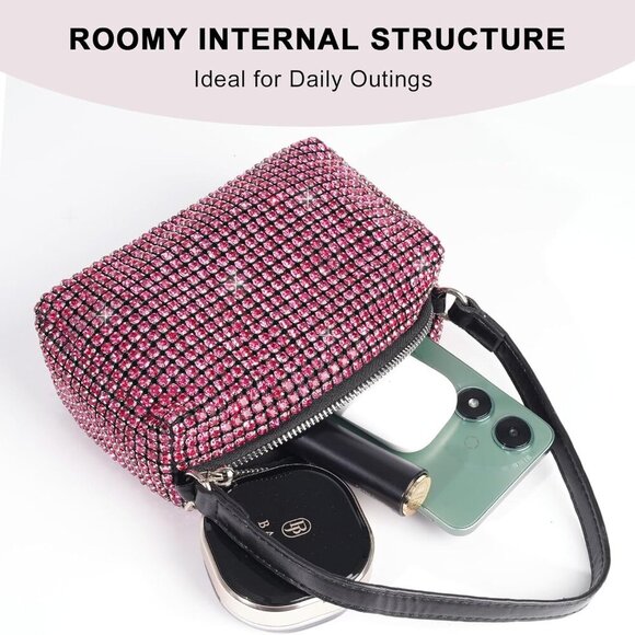 Elegant Rhinestone Evening Bag for Women - Sparkling Pink Crossbody Purse - Picture 3 of 7